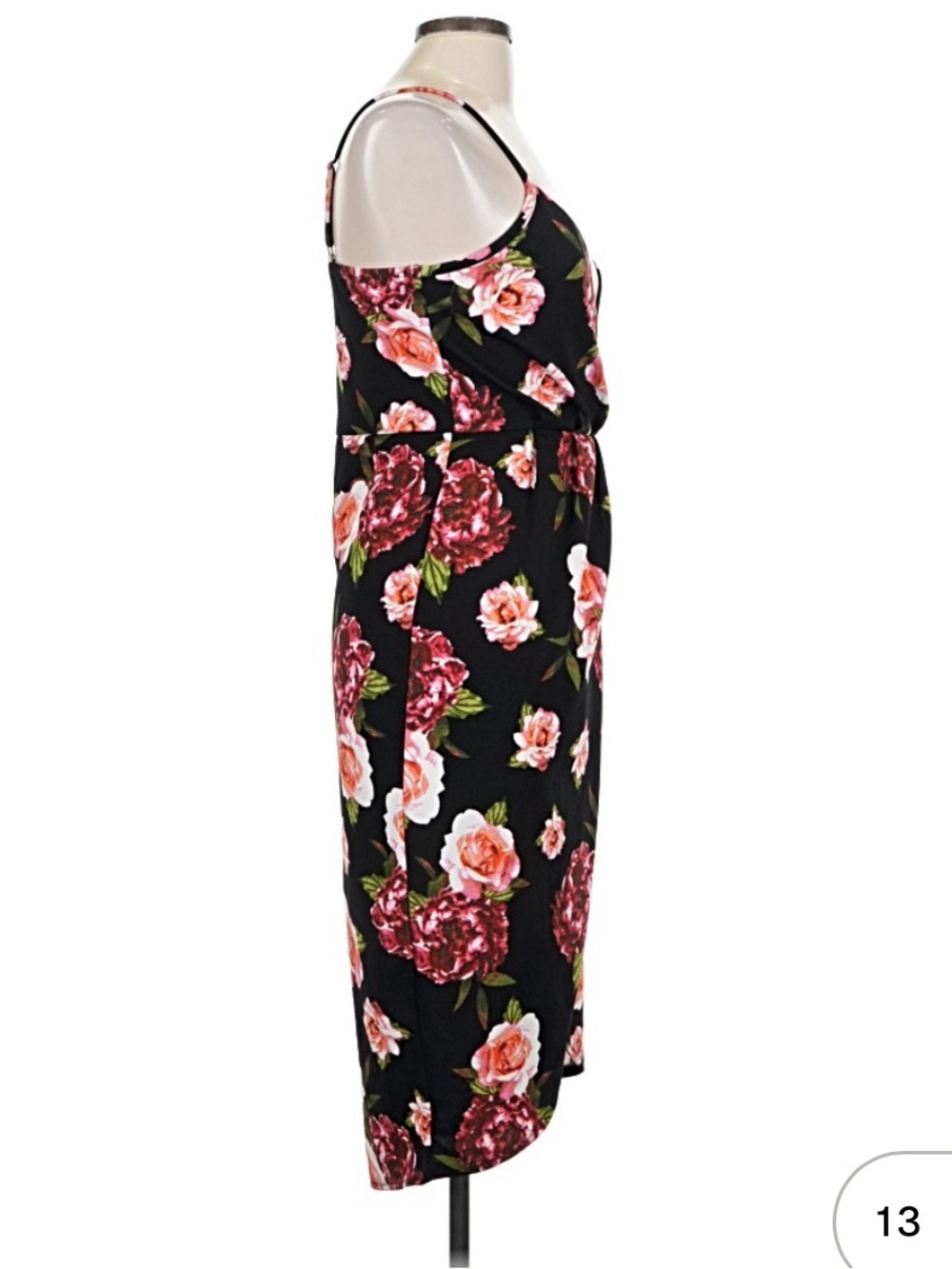 Black Floral Wrap-Style Midi Dress 🖤 - Picture 3 of 5